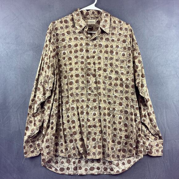 VTG Re-union Shirt Men's Small Browns Button Down Long Sleeve Disco Grandpa Core - Picture 1 of 7